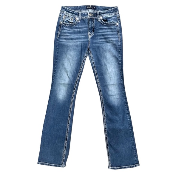 Miss Me | Women's Mid Rise Embroidered Rope and Jumping Horse Bootcut Jeans - Picture 6 of 11